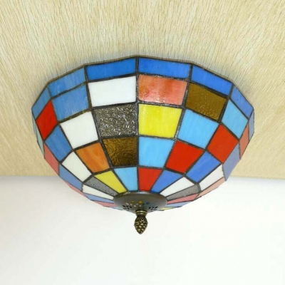 Grid/Magnolia/Tulip Bedroom Flush Mount Light 12/16 Inch Stained Glass Tiffany Antique Ceiling Lamp