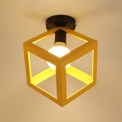Cube Shade Hallway Kitchen Flushmount Light Metal One Light Nordic Style Ceiling Light