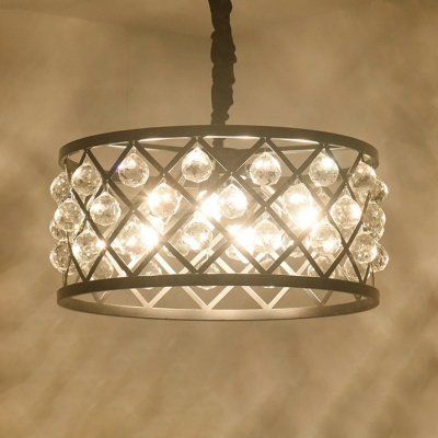 Iron Round Cage Hanging Lamp with Crystal Ball Kitchen 3 Lights Retro Loft Chandelier in Black