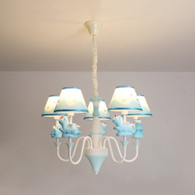 Lovely Blue/Gold/Pink Chandelier Unicorn 5 Lights Resin Metal Hanging Light for Kid Bedroom