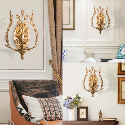 Luxurious Candle Sconce Light Single Light Metal Wall Light with Amber/Clear Crystal in Gold for Villa