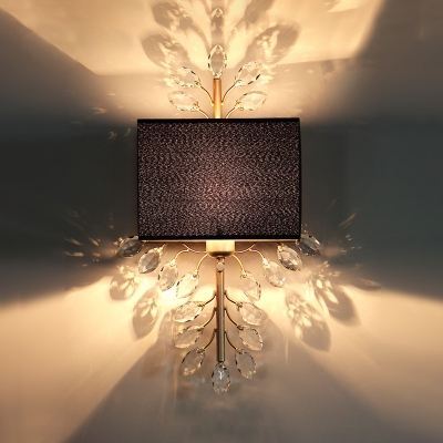 Luxurious Gold Wall Light Twig 1 Light Metal Sconce Light with Crystal Leaf for Living Room