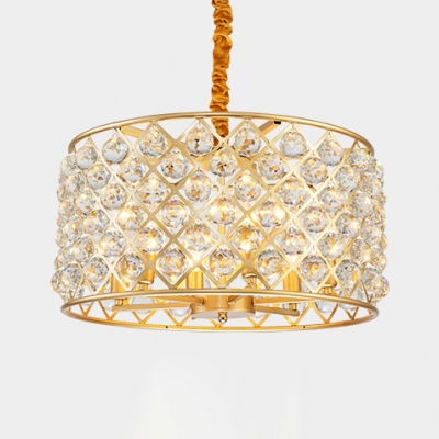 Luxurious Round Pendant Lamp with Crystal Ball Metal 6 Lights Gold Chandelier for Living Room