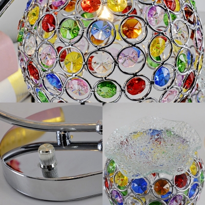 Metal Globe Table Light with Clear/Multi-Color Crystal 1 Head Tiffany Style Table Lamp in Chrome for Shop
