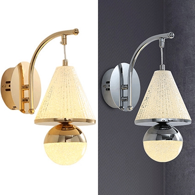 Modern Cone&Orb Wall Light Crystal Metal Hanging Sconce Light in Gold/Silver for Living Room