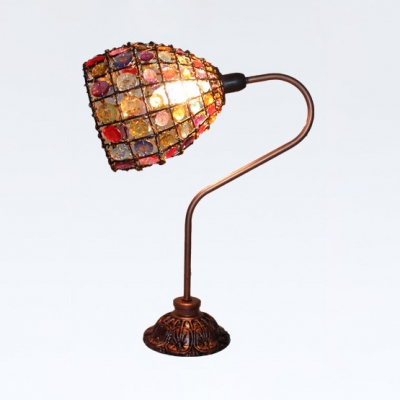 Moroccan Copper Table Light Lattice Dome 1 Light Metal Night Light with Multi-Color Bead for Cafe