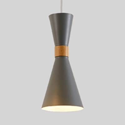 One Bulb Hourglass Hanging Lamp Nordic Style Metal Pendant Light in Gray/Green/White for Dining Room