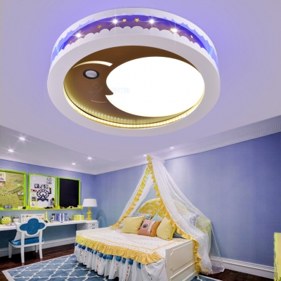 Smiling Crescent Kid Bedroom Ceiling Mount Light Acrylic Creative Warm/White Lighting LED Flush Light