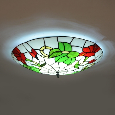 Stained Glass Umbrella Flush Ceiling Light with Lily/Petunia Rustic Style Ceiling Lamp for Hallway