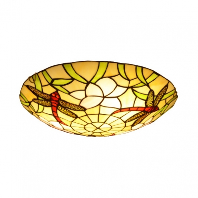 Tiffany Dragonfly/Flower/Grape Flush Mount Light Stained Glass Ceiling Lamp for Dining Room
