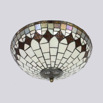 Tiffany Stylish White Flush Mount Light Bowl Shade Art Glass Ceiling Lamp for Kitchen Dining Room