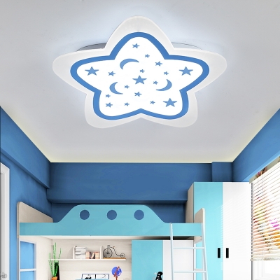 Acrylic Starry LED Ceiling Mount Light Boys Girls Bedroom Romantic White Lighting Ceiling Lamp in Blue/Pink