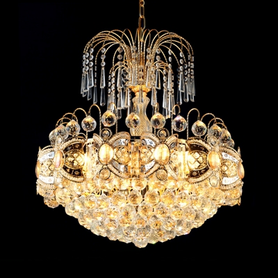 Villa Restaurant Dome Pendant Lamp Glamorous Crystal Luxurious Gold Finish Chandelier Light