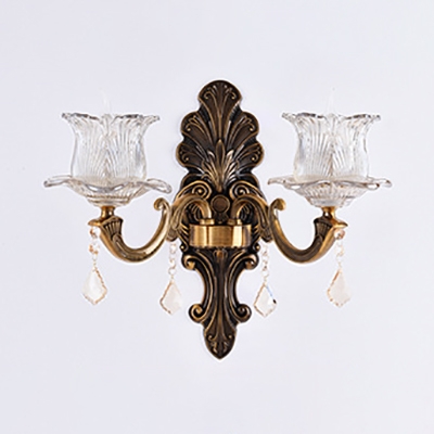 Vintage Style Antique Brass Wall Light Bud Shade 1/2 Lights Metal Sconce Light with Striking Crystal for Hotel