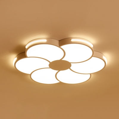 White Petal Ceiling Mount Light Simple Style Acrylic Third Gear/Warm/White Ceiling Lamp for Dining Room