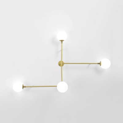 2/4-Light Crossed Lines Wall Lamp Post Modern White Glass Ball Sconce Light in Black/Gold
