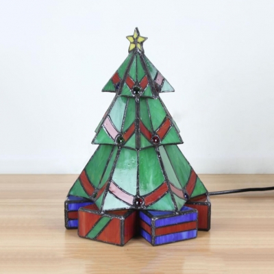 Christmas Tree Home Deco Night Light Stained Glass 3/4 Tier Tiffany Creative Table Light in Green