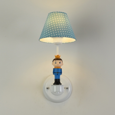 Fabric Dot Shade Wall Sconce with Kids Deco Child Bedroom 1 Light Cute Wall Light in Blue/Pink