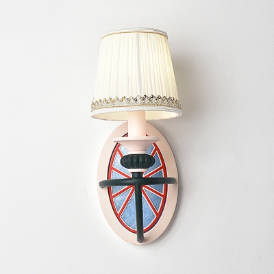 Fabric Fold Tapered Wall Light 1 Head Traditional Style Sconce Light in Blue/Green for Corridor