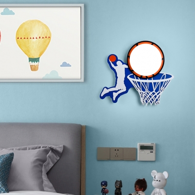 Metal Basketball Hoop Wall Sconce Child Bedroom Bathroom Sport Sconce Light in Blue