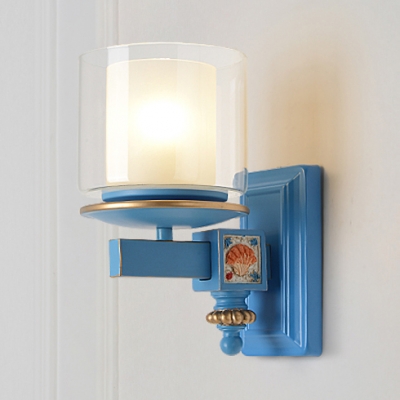 Front Door Cylinder Candle Wall Light Metal 1 Head Simple Style Sky Blue/Water Blue Sconce Light