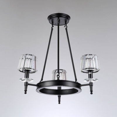 American Rustic Black Chandelier with Clear Crystal Shade 6/8 Heads Metal Hanging Light for Restaurant