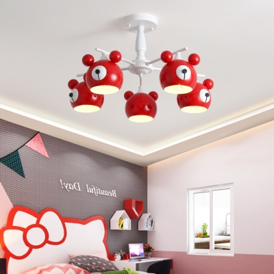 Bear Shaped Chandelier 5/6 Lights Cartoon Cute Metal Suspension Light for Kids Bedroom
