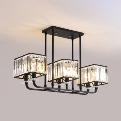Black Rectangle Shade Chandelier 6/8 Bulbs Traditional Style Metal Hanging Light for Living Room