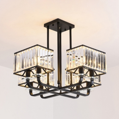 Black Rectangle Shade Chandelier 6/8 Bulbs Traditional Style Metal Hanging Light for Living Room
