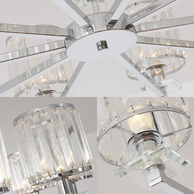 Drum Living Room Chandelier Clear Crystal 3/6 Heads Modern Simple Style Hanging Light in Chrome
