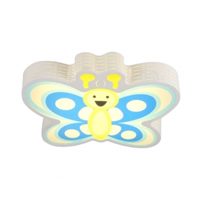 Girl Bedroom Smiling Butterfly Flush Mount Light Metal Cartoon Stepless Dimming/Warm/White Ceiling Light
