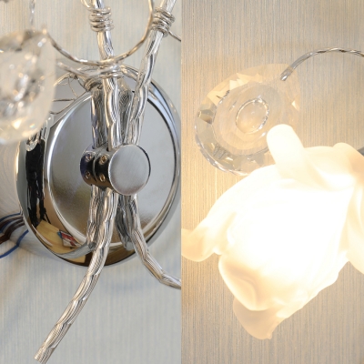 Gold/Silver Blossom Wall Sconce with Crystal Leaf Contemporary Metal Wall Lamp for Dining Room