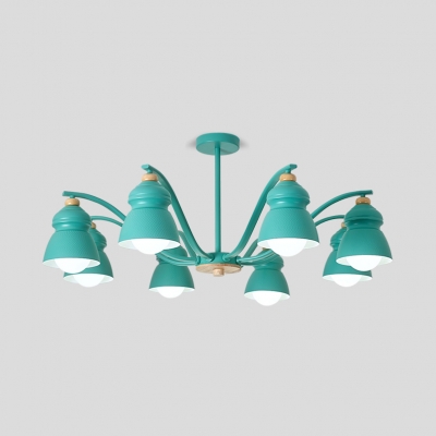 Gray/Green/White Horn Chandelier 3/6/8 Lights Macaron Style Metal Pendant Light for Dining Room