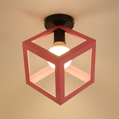 Cube Shade Hallway Kitchen Flushmount Light Metal One Light Nordic Style Ceiling Light