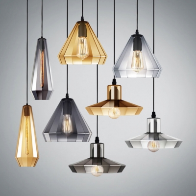 Mirror Glass Barn/Cone/Droplet Pendant Light Modern Single Light Hanging Lamp in Amber/Clear/Smoke