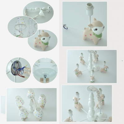 Resin Sika Deer Chandelier Child Bedroom 5 Heads Lovely Pendant Light with Tapered Shade