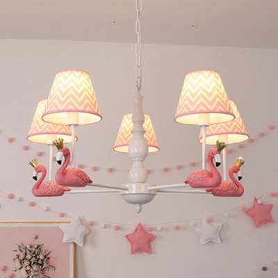 Romantic Blue/Pink Ceiling Pendant Swan Deco 3/5/6 Lights Metal Chandelier for Girls Bedroom