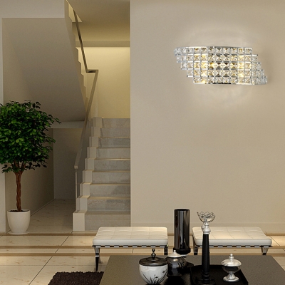 Stair Lattice Shade Wall Sconce Metal Luxurious Chrome Sconce Light with Clear Crystal
