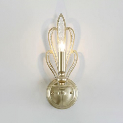 Traditional Candle Wall Lamp with Crystal Bead Metal 1/2 Bulbs Gold Sconce Lamp for Living Room