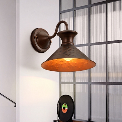 Vintage Stylish Bronze Wall Light Cone Shade 1 Light Metal Pendant Light for Foyer Study Room