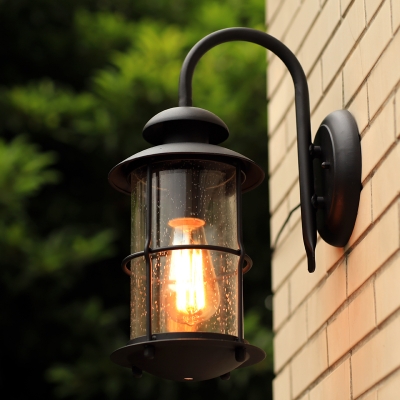 Industrial Wall Light with Cylinder Glass Shade in Black Finish