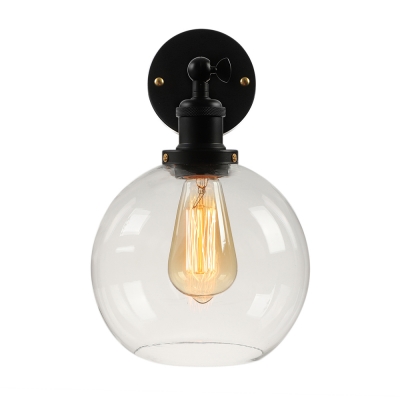Industrial Wall Sconce with Globe Glass Shade, Black