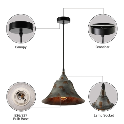 Green Bell Hanging Ceiling Light 1 Light Distressed Rustic Metal Pendant Lighting