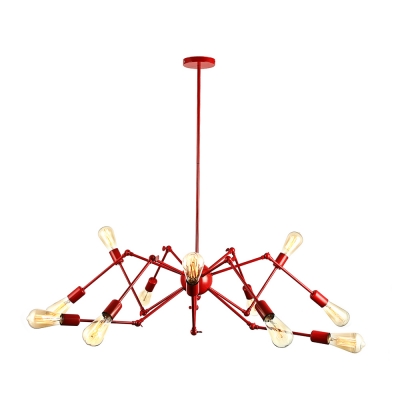 Industrial 12-Light Chandelier with  Fixture Arm, Red