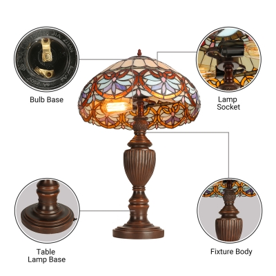 Traditional Tiffany Umbrella Shaped Table Lamp Stained Glass Single Light Table Lights in Metal Base