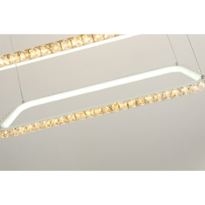 Ultra Thin 3 Tiered Rectangular LED Pendant Lighting Home Decorative Gold Crystal LED Chandelier for Girls Bedroom Living Room