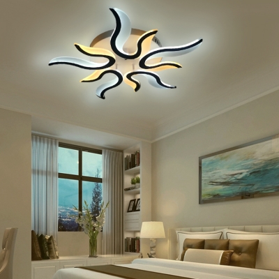 3/5/6 Lights Curved Semi Flushmount Contemporary Metallic Art Deco LED Ceiling Lamp in White