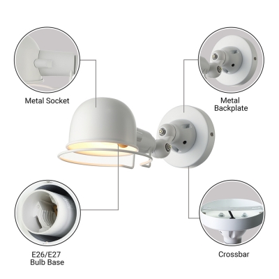 White Finished Industrial Wall Lights with Rotatable Arm in 11.8”Depth
