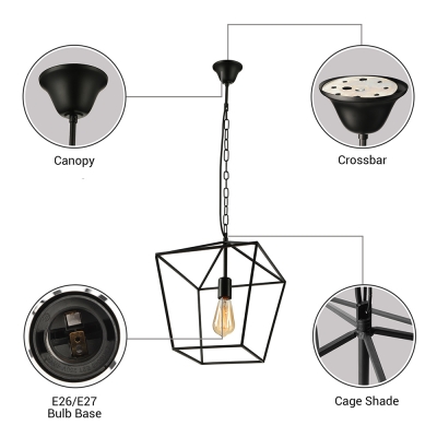 Black Lantern Pendant Light with Metal Frame Single Light Industrial Hanging Ceiling Light