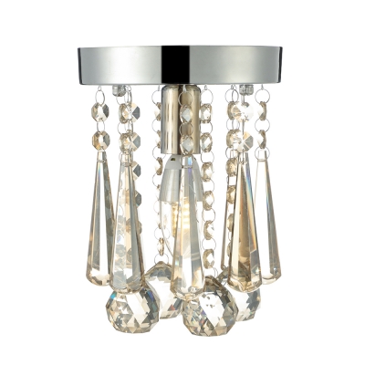 Dazzling Flush Mount Light Fixture with Gleaming Chrome Finish Stainless Steel Base and Beautiful Faceted Crystal Beads